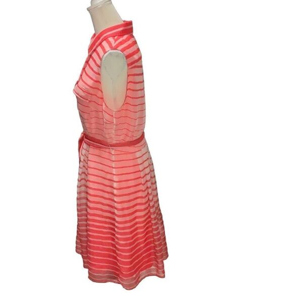 Vince Camuto Orange White Sheer Lined Striped Dress Button Closure Collared 14 - Picture 5 of 8